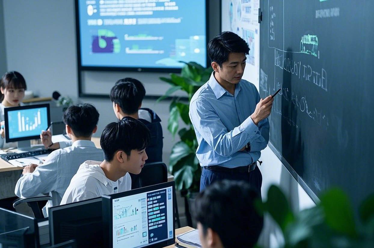 企业导师带领学生进行电商运营项目的实拍图(体现产教融合)